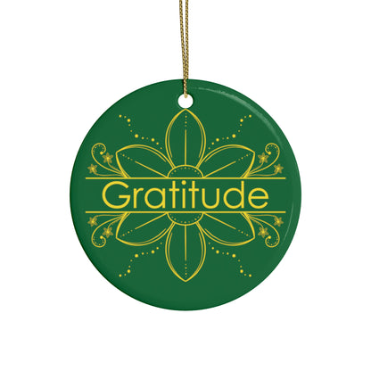 "Gratitude" Ceramic Ornament (Green)