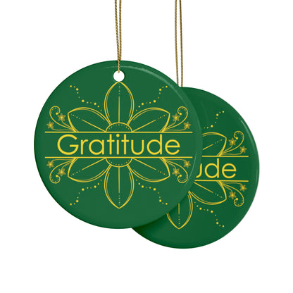 "Gratitude" Ceramic Ornament (Green)
