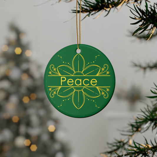 "Peace" Ceramic Ornament (Green)