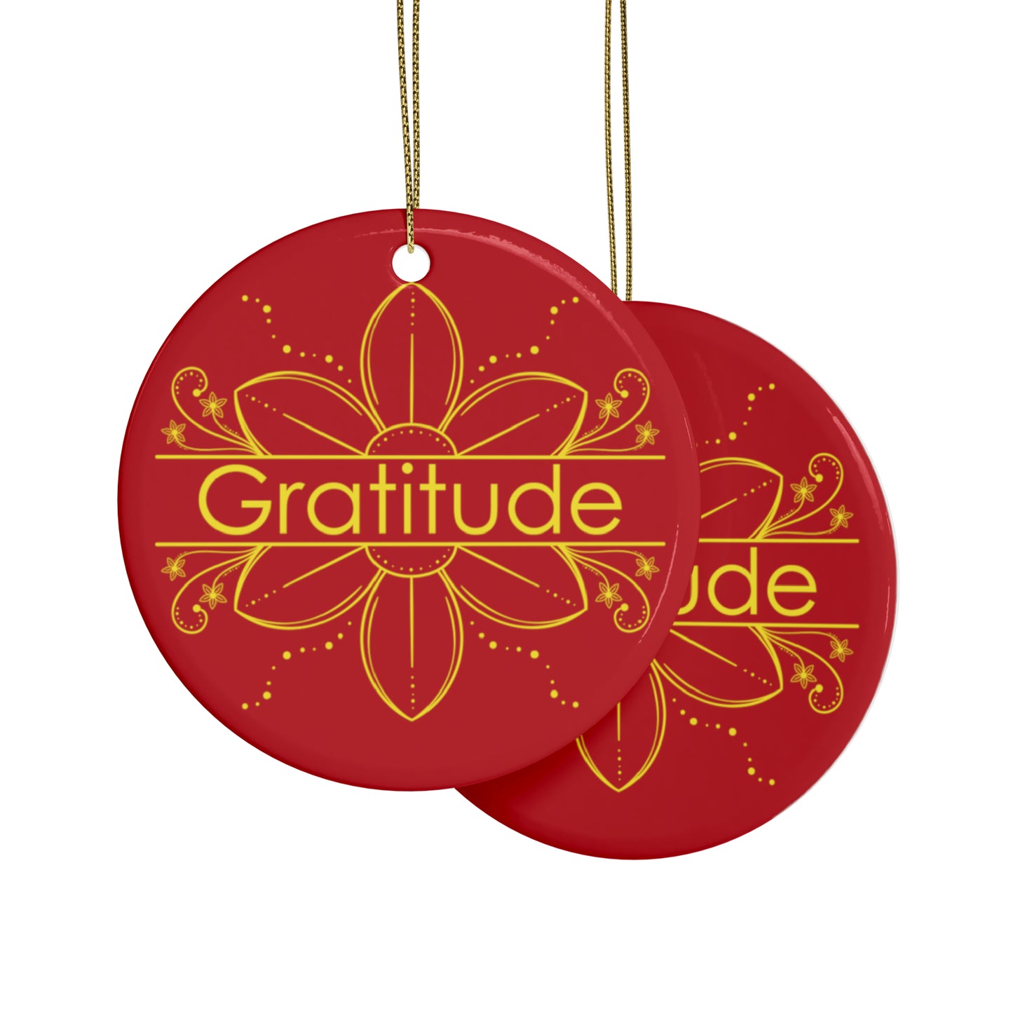 "Gratitude" Ceramic Ornament (Red)
