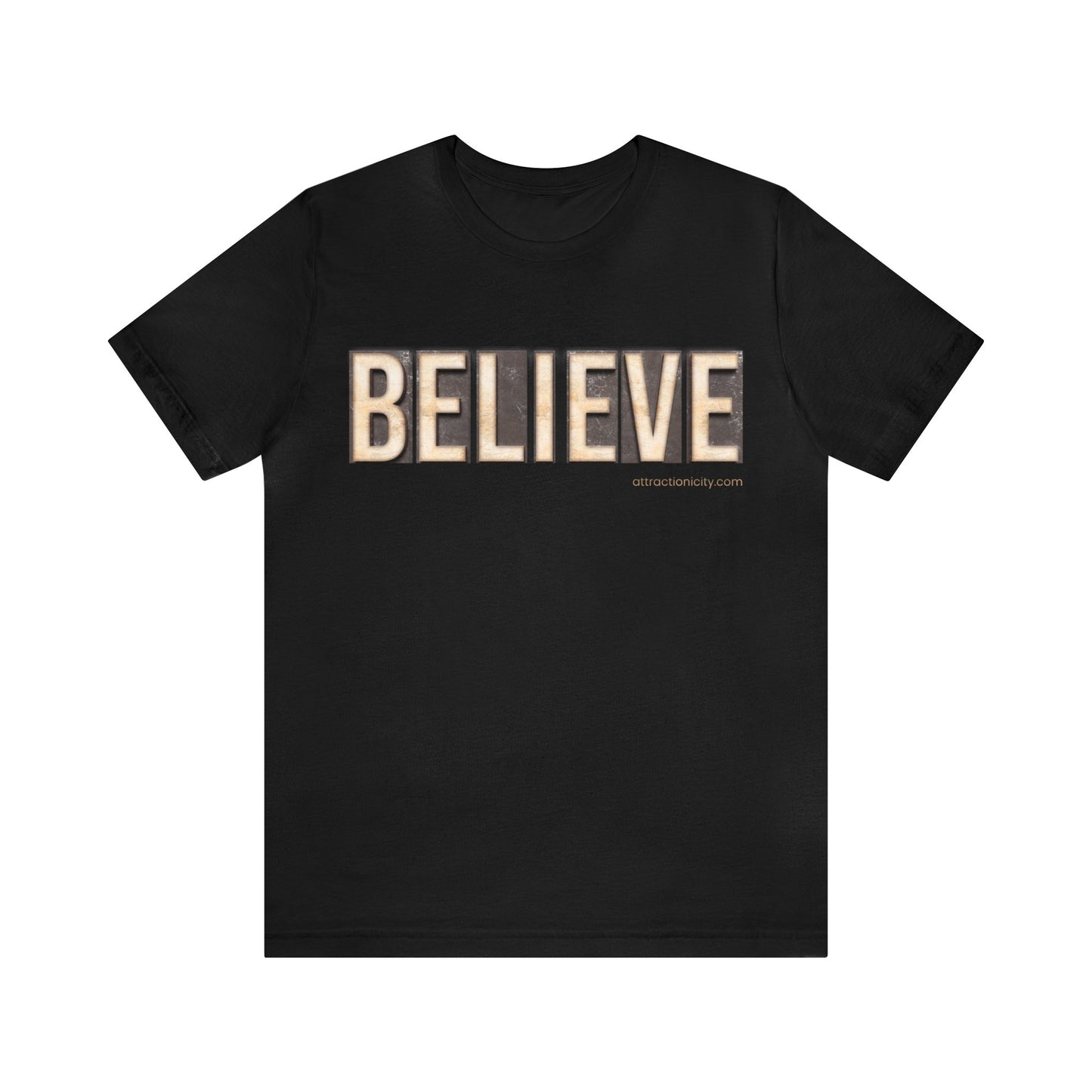 "Believe" Letterpress Design Unisex Jersey Short Sleeve Tee