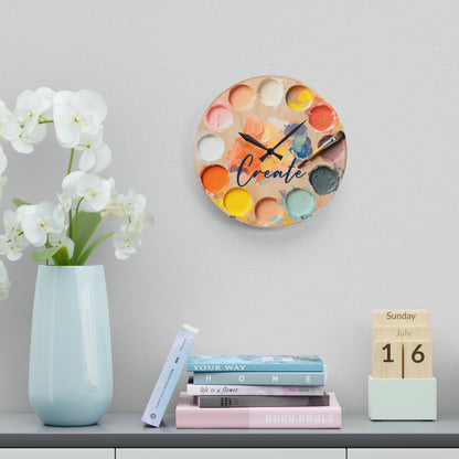 "Create" Artist's Palette Acrylic Wall Clock