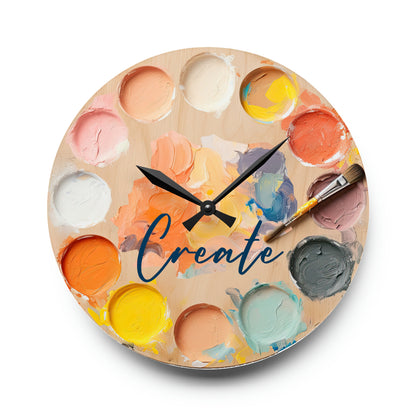"Create" Artist's Palette Acrylic Wall Clock